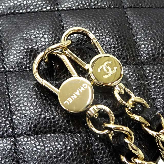 CHANEL Backpack/daypack/Ruck sack Matlasse COCO Mark Chain Card case Noir (Black) Graind Calf(Caviarskin) ChainShoulder 32.3"x2 Champagne Gold HW AP3753[BRAND NEW][]