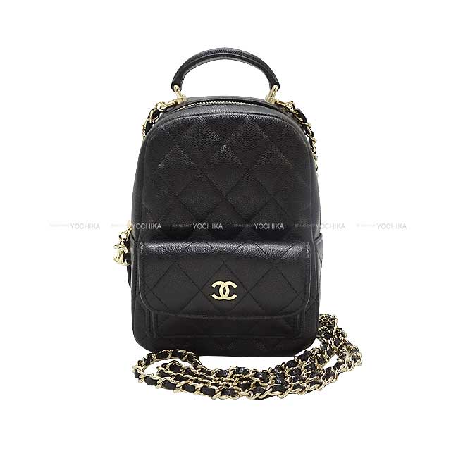CHANEL Backpack/daypack/Ruck sack Matlasse COCO Mark Chain Card case Noir (Black) Graind Calf(Caviarskin) ChainShoulder 32.3"x2 Champagne Gold HW AP3753[BRAND NEW][]