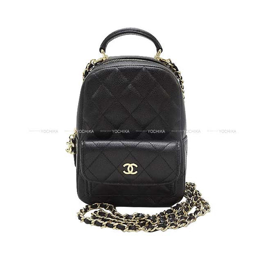 CHANEL Backpack/daypack/Ruck sack Matlasse COCO Mark Chain Card case Noir (Black) Graind Calf(Caviarskin) ChainShoulder 32.3"x2 Champagne Gold HW AP3753[BRAND NEW][]