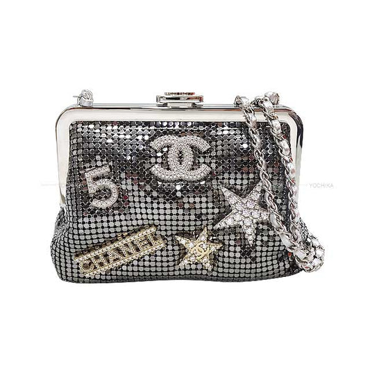 2024 coconeige CHANEL Clutch bag Logo & Star No5 Purse chain Silver Metallic mesh/Strass Metal Silver HW Metal Gold HW AP3534[BRAND NEW][]