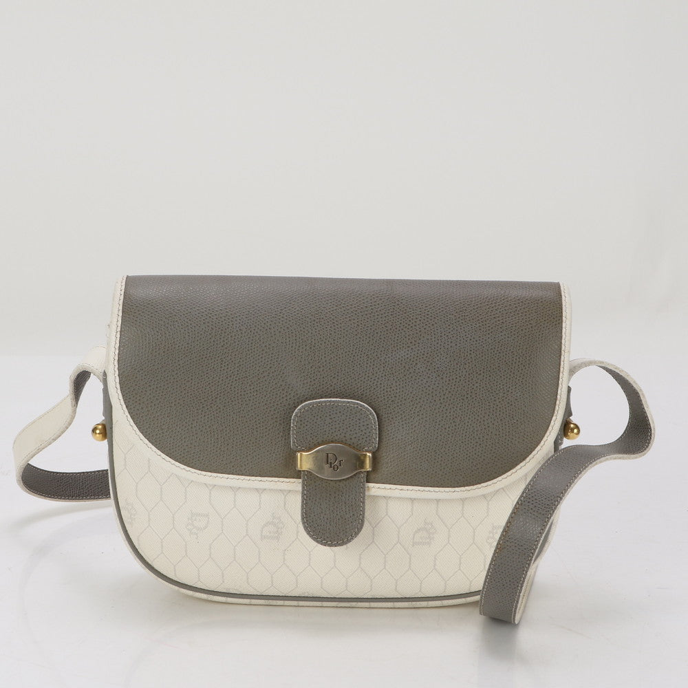 Christian Dior Shoulder Bag leather White x gray Honeycomb