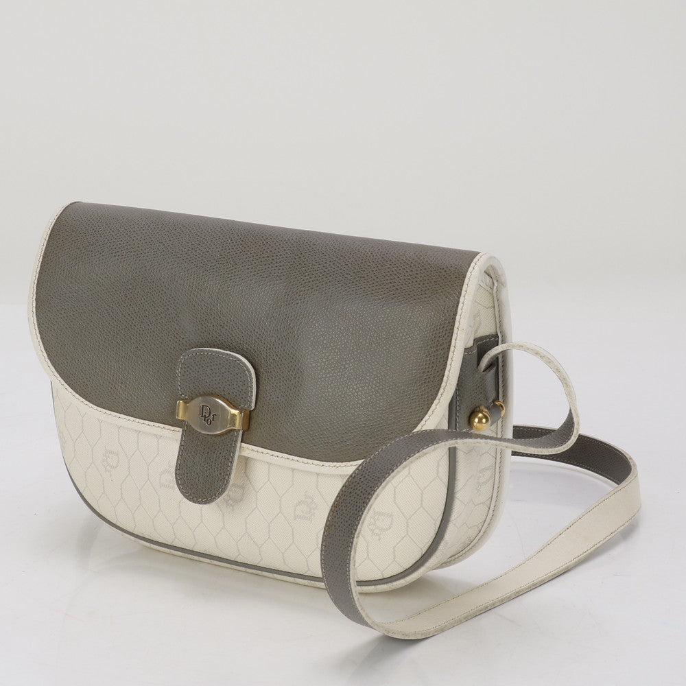 Christian Dior Shoulder Bag leather White x gray Honeycomb