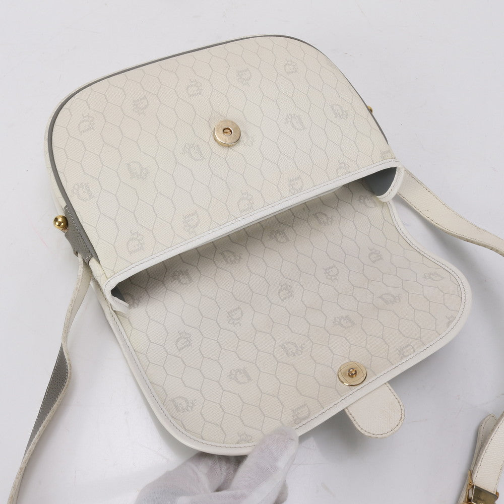 Christian Dior Shoulder Bag leather White x gray Honeycomb