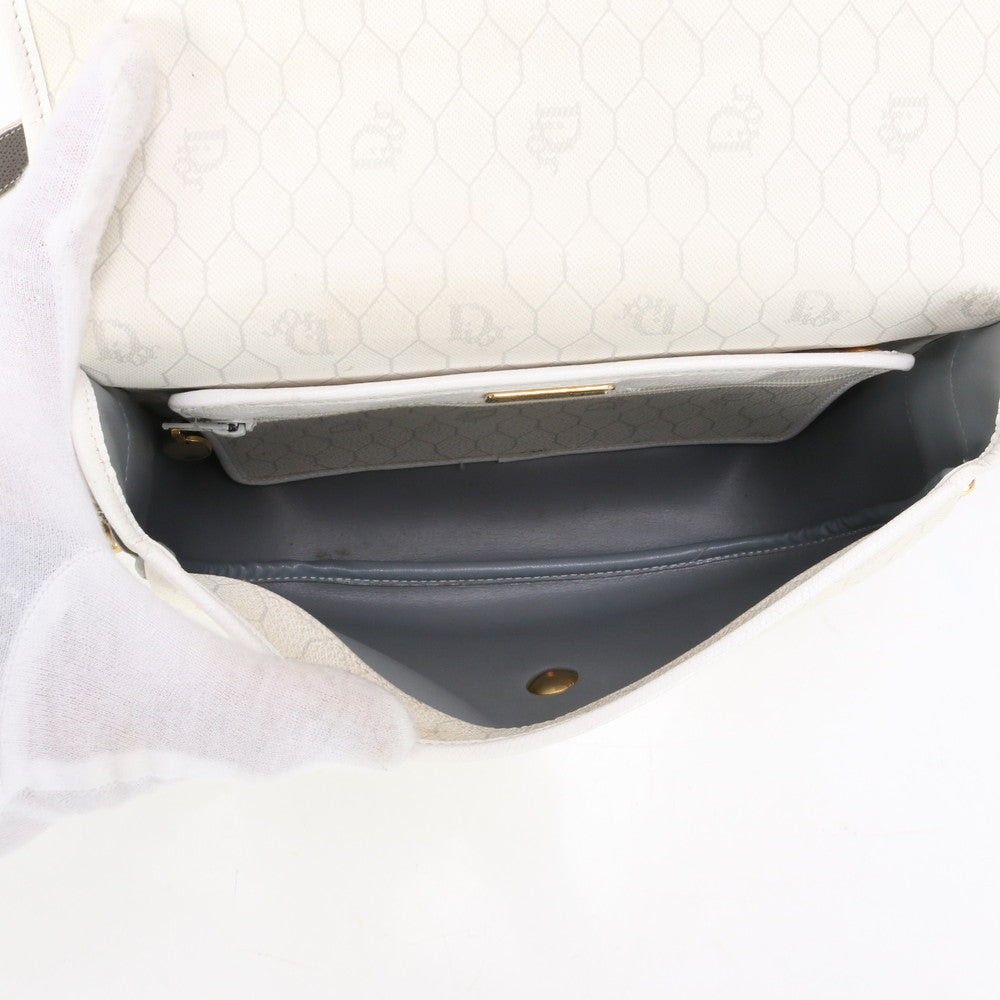 Christian Dior Shoulder Bag leather White x gray Honeycomb