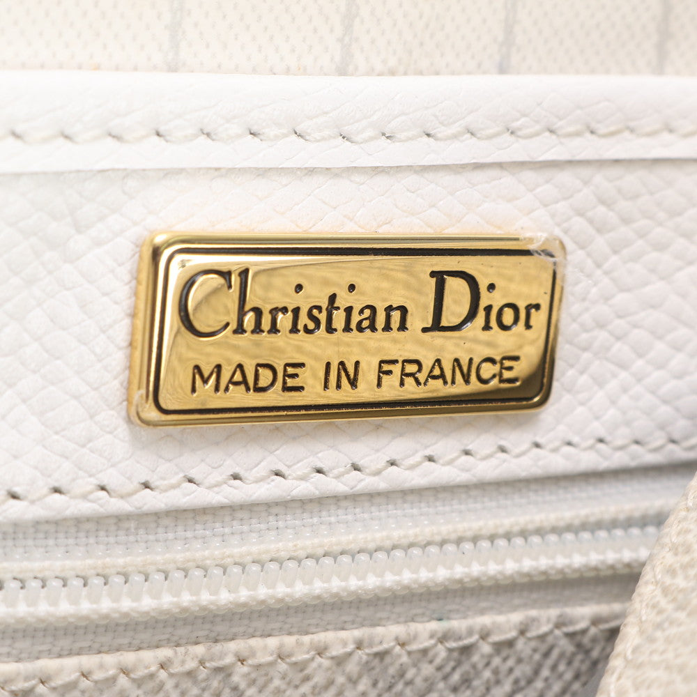 Christian Dior Shoulder Bag leather White x gray Honeycomb