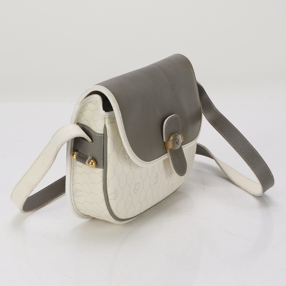 Christian Dior Shoulder Bag leather White x gray Honeycomb