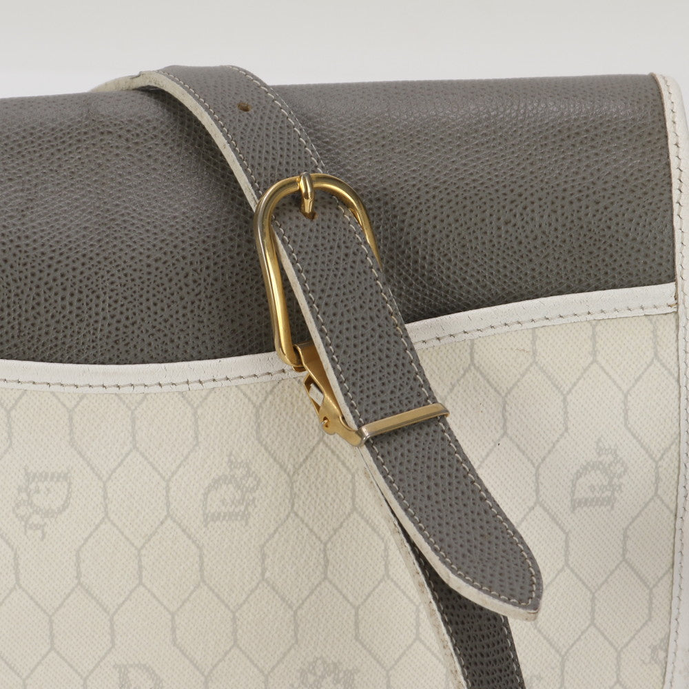 Christian Dior Shoulder Bag leather White x gray Honeycomb