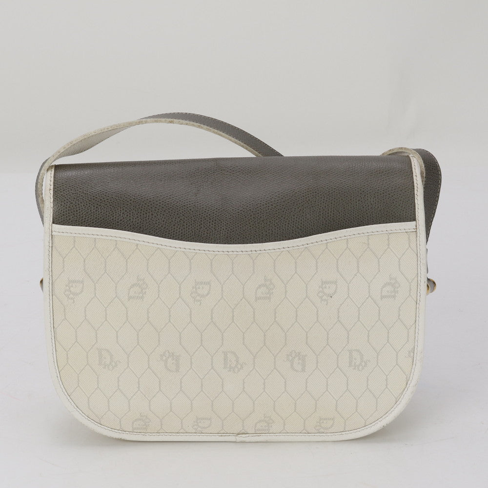 Christian Dior Shoulder Bag leather White x gray Honeycomb