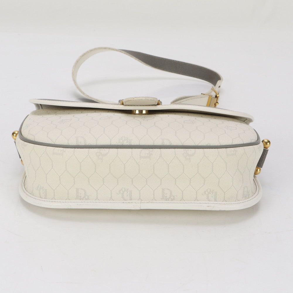 Christian Dior Shoulder Bag leather White x gray Honeycomb