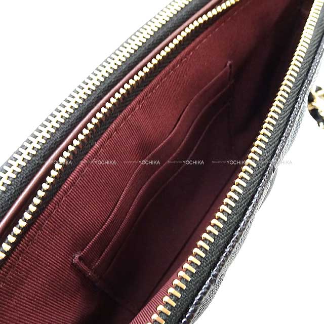 CHANEL Shoulder bag Matelasse Zip WOC Clutch Pochette Noir (Black)/Bordeaux Graind Calf(Caviarskin) Champagne Gold HW A82527[EXCELLENT][]