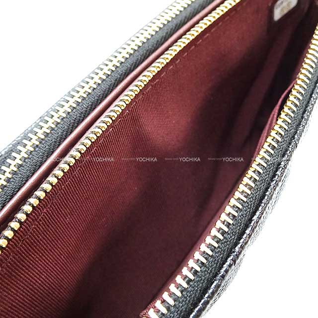 CHANEL Shoulder bag Matelasse Zip WOC Clutch Pochette Noir (Black)/Bordeaux Graind Calf(Caviarskin) Champagne Gold HW A82527[EXCELLENT][]