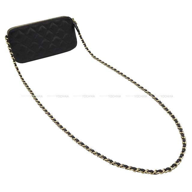 CHANEL Shoulder bag Matelasse Zip WOC Clutch Pochette Noir (Black)/Bordeaux Graind Calf(Caviarskin) Champagne Gold HW A82527[EXCELLENT][]