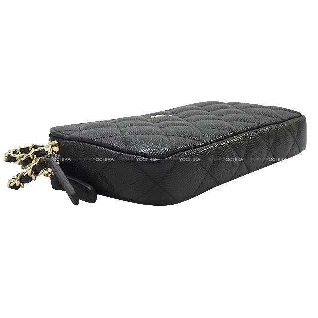 CHANEL Shoulder bag Matelasse Zip WOC Clutch Pochette Noir (Black)/Bordeaux Graind Calf(Caviarskin) Champagne Gold HW A82527[EXCELLENT][]