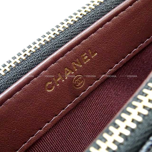 CHANEL Shoulder bag Matelasse Zip WOC Clutch Pochette Noir (Black)/Bordeaux Graind Calf(Caviarskin) Champagne Gold HW A82527[EXCELLENT][]