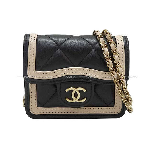 2023 AW CHANEL Shoulder bag Mini Matelasse Chain Clutch Black/Beige Lambskin Gold HW AP3560[EXCELLENT][]