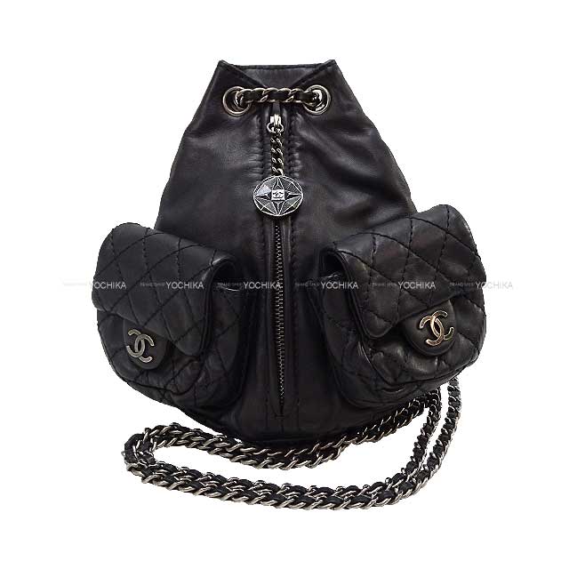 [] 2012 Metiers d'Art Collection CHANEL Backpack/daypack/Ruck sack Matelasse COCO mark Double pocket Bakcpack Noir (Black) Lambskin Antipue Matte silver HW A65835[LIKE NEW][]