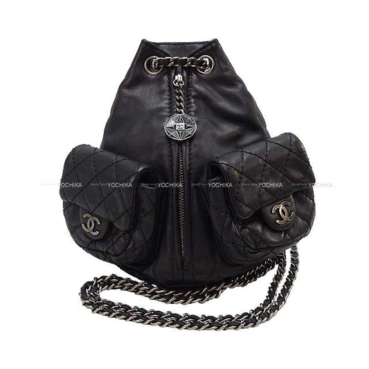 [] 2012 Metiers d'Art Collection CHANEL Backpack/daypack/Ruck sack Matelasse COCO mark Double pocket Bakcpack Noir (Black) Lambskin Antipue Matte silver HW A65835[LIKE NEW][]