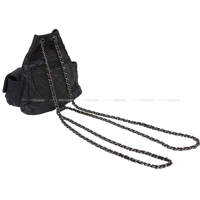 [] 2012 Metiers d'Art Collection CHANEL Backpack/daypack/Ruck sack Matelasse COCO mark Double pocket Bakcpack Noir (Black) Lambskin Antipue Matte silver HW A65835[LIKE NEW][]