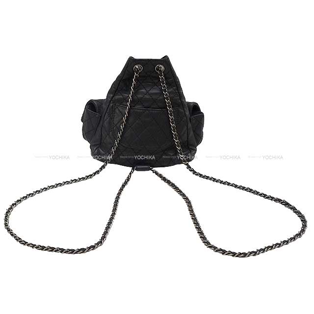 [] 2012 Metiers d'Art Collection CHANEL Backpack/daypack/Ruck sack Matelasse COCO mark Double pocket Bakcpack Noir (Black) Lambskin Antipue Matte silver HW A65835[LIKE NEW][]
