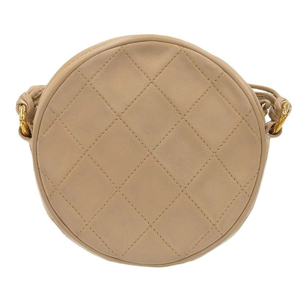 CHANEL Around 1990 Made Round Cc Mark Stitch Tassel Shoulder Bag Beige