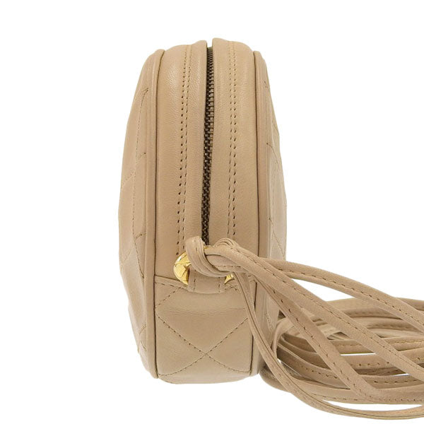 CHANEL Around 1990 Made Round Cc Mark Stitch Tassel Shoulder Bag Beige