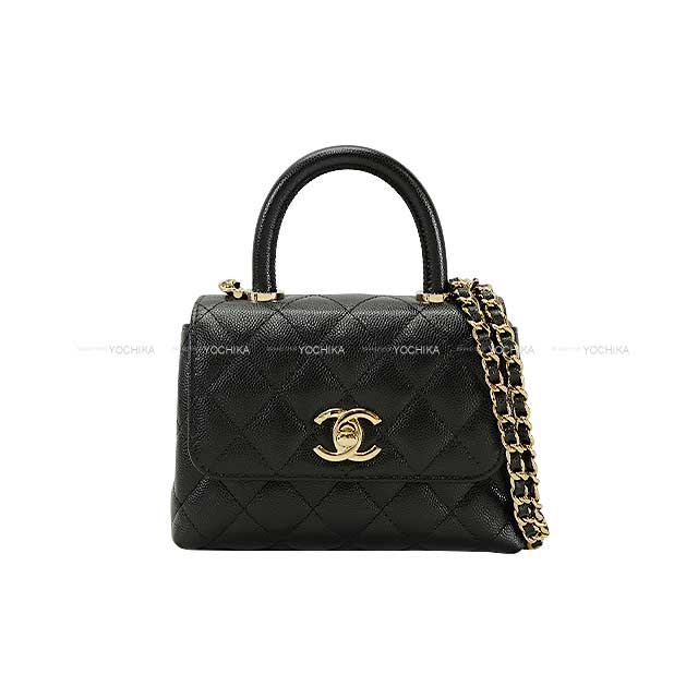 CHANEL Clutch bag Coco Handle Mini Chain Noir (Black) Graind Calf(Caviarskin) Champagne Gold HW AP4244[BRAND NEW][]