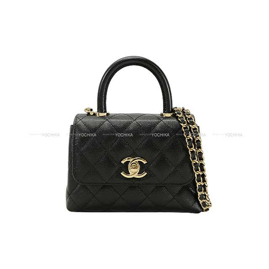 CHANEL Clutch bag Coco Handle Mini Chain Noir (Black) Graind Calf(Caviarskin) Champagne Gold HW AP4244[BRAND NEW][]