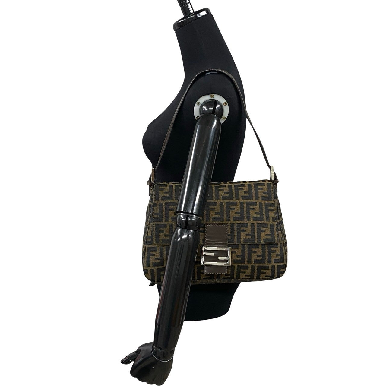 FENDI Shoulder Bag canvas black Mamma Bucket