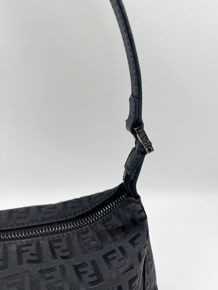 Vintage Fendi Pochette Bag in Black Zucchino Canvas