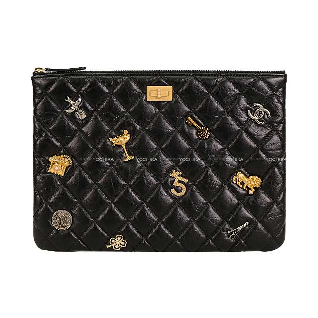 2017AW Pre CHANEL Clutch bag Pouch lucky Charm 2.55 Matelasse ZIP Noir (Black)/Bordeaux Aged calfskin Antique Silver HW A81036[EXCELLENT][]