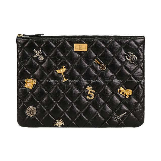 2017AW Pre CHANEL Clutch bag Pouch lucky Charm 2.55 Matelasse ZIP Noir (Black)/Bordeaux Aged calfskin Antique Silver HW A81036[EXCELLENT][]