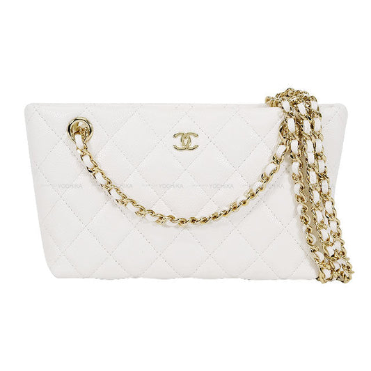 CHANEL Clutch bag Matelasse Coco mark Classic Chain Blanc (White) Graind Calf(Caviarskin) Champagne Gold HW AP4423[ALMOST NEW][]