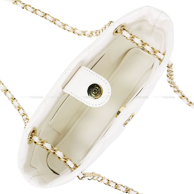 CHANEL Clutch bag Matelasse Coco mark Classic Chain Blanc (White) Graind Calf(Caviarskin) Champagne Gold HW AP4423[ALMOST NEW][]