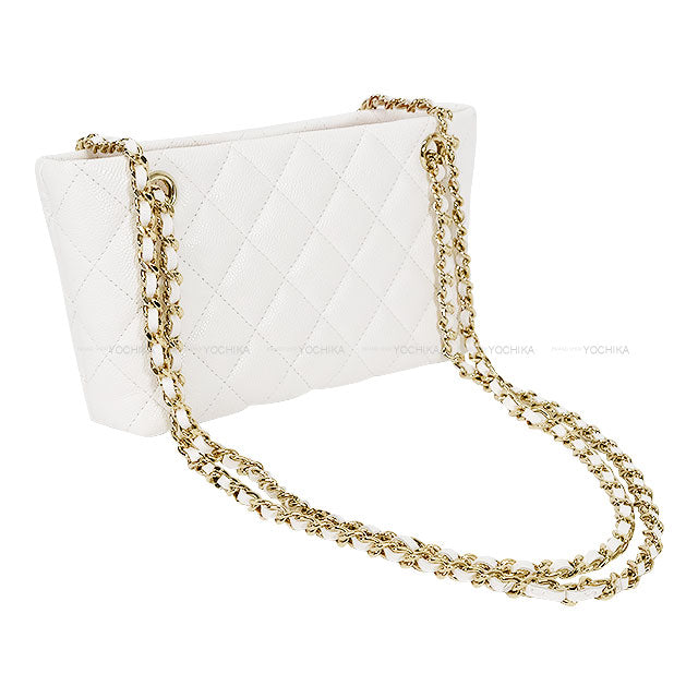 CHANEL Clutch bag Matelasse Coco mark Classic Chain Blanc (White) Graind Calf(Caviarskin) Champagne Gold HW AP4423[ALMOST NEW][]