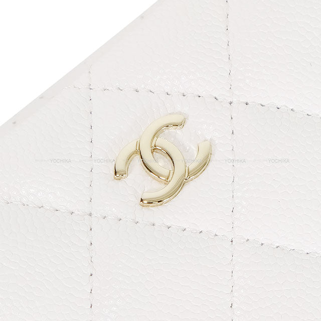 CHANEL Clutch bag Matelasse Coco mark Classic Chain Blanc (White) Graind Calf(Caviarskin) Champagne Gold HW AP4423[ALMOST NEW][]