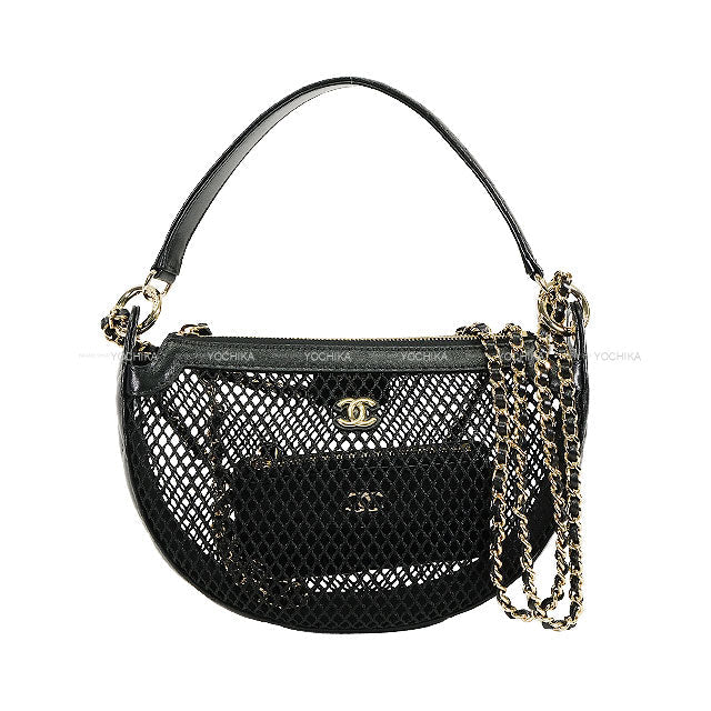 2025SS CHANEL Clutch bag Chain Coco mark Noir (Black) Mesh/Shiny Calf Champagne Gold HW AP4573[BRAND NEW][]