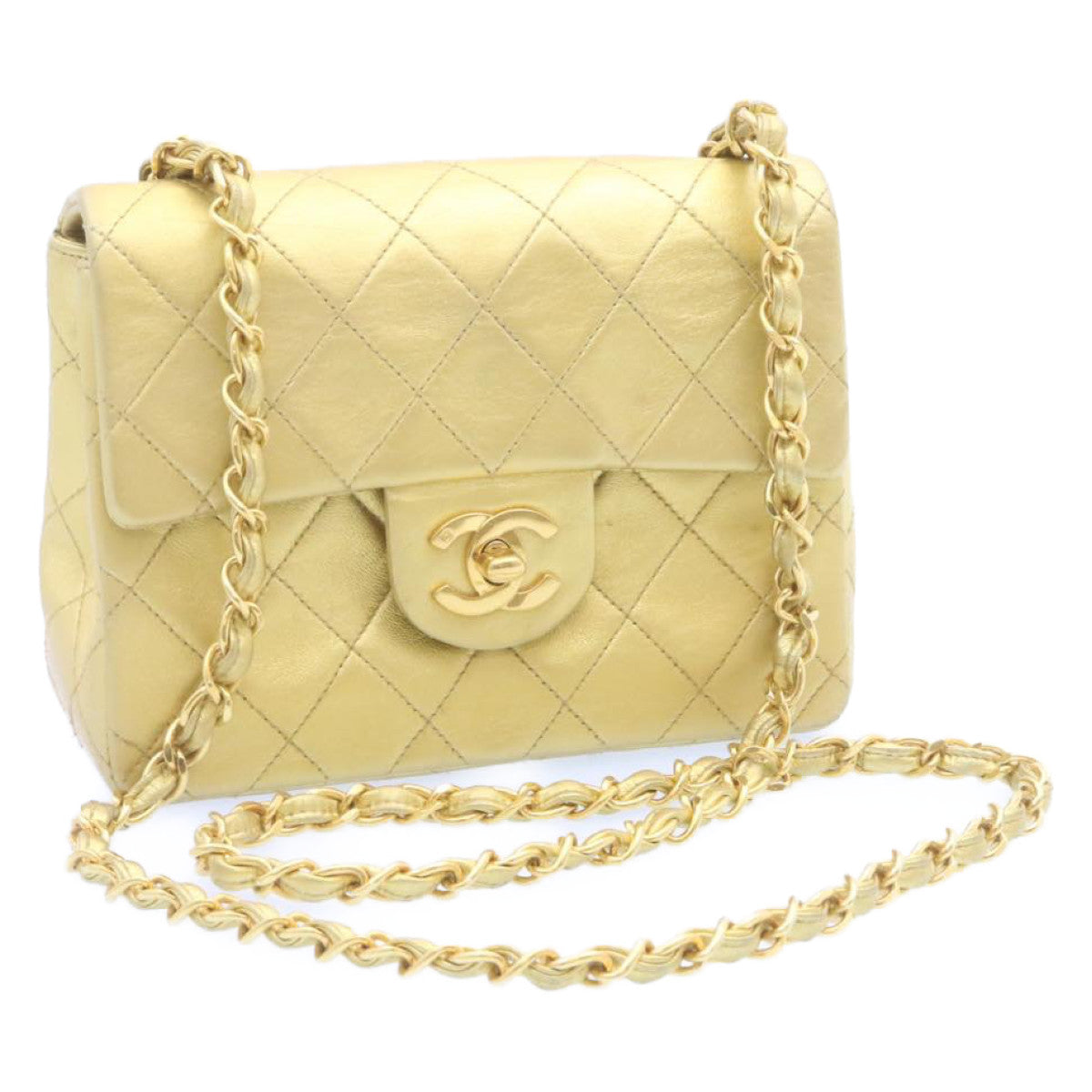 CHANEL Matelasse Chain Flap Shoulder Bag Leather Gold CC Auth 25305A