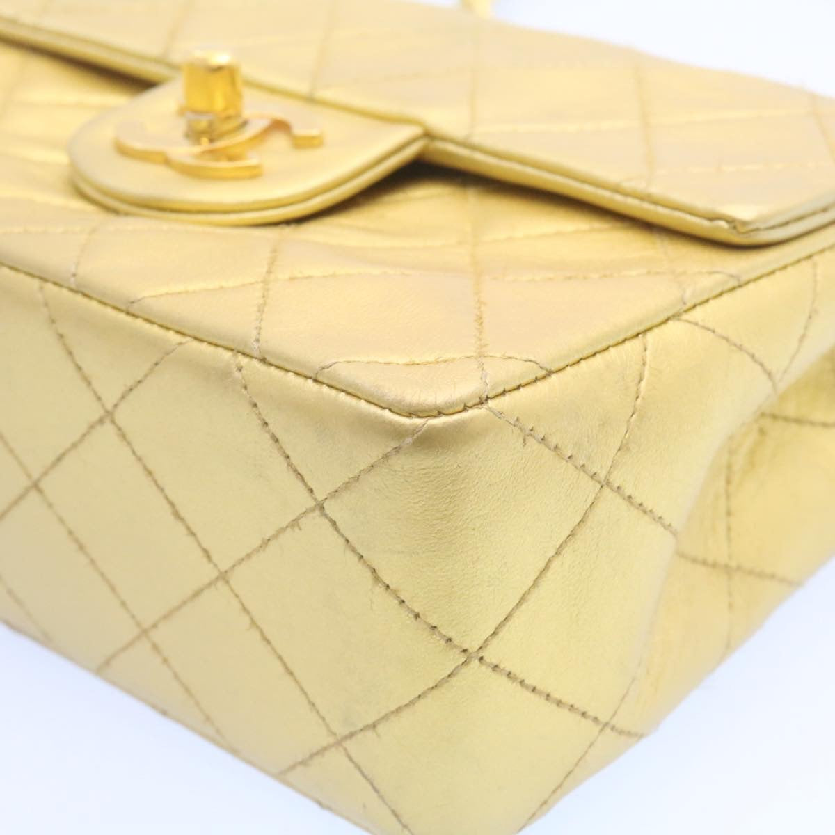 CHANEL Matelasse Chain Flap Shoulder Bag Leather Gold CC Auth 25305A