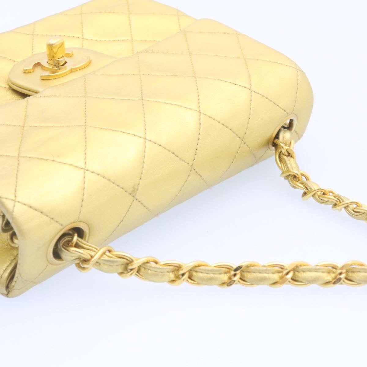 CHANEL Matelasse Chain Flap Shoulder Bag Leather Gold CC Auth 25305A