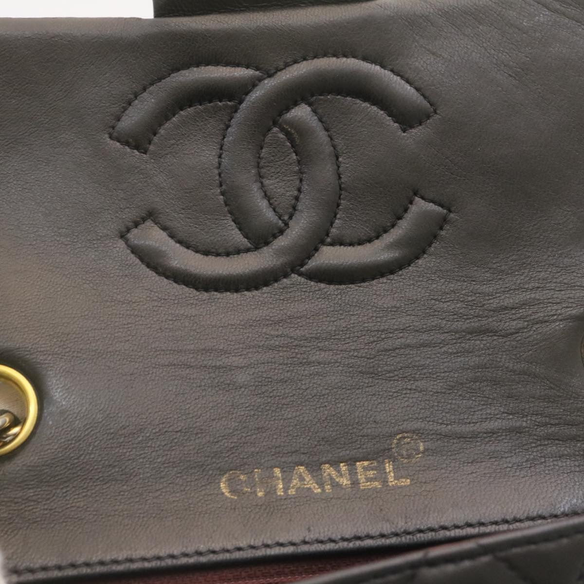 CHANEL Lamb Skin Matelasse Chain Flap Shoulder Bag Black CC Auth 25502A