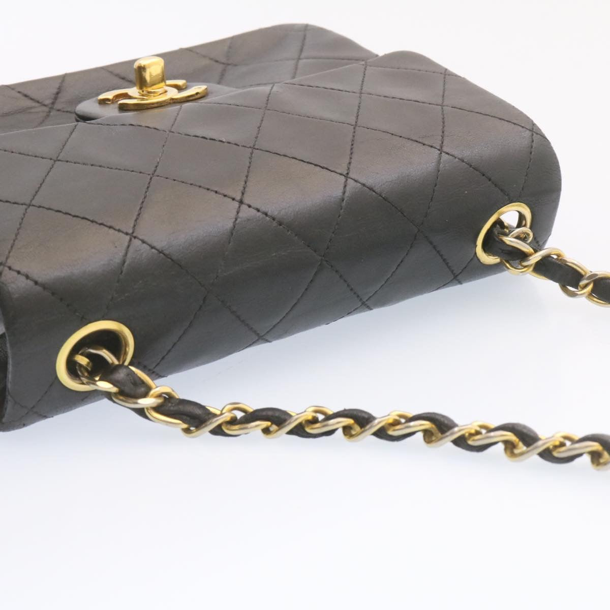 CHANEL Lamb Skin Matelasse Chain Flap Shoulder Bag Black CC Auth 25502A