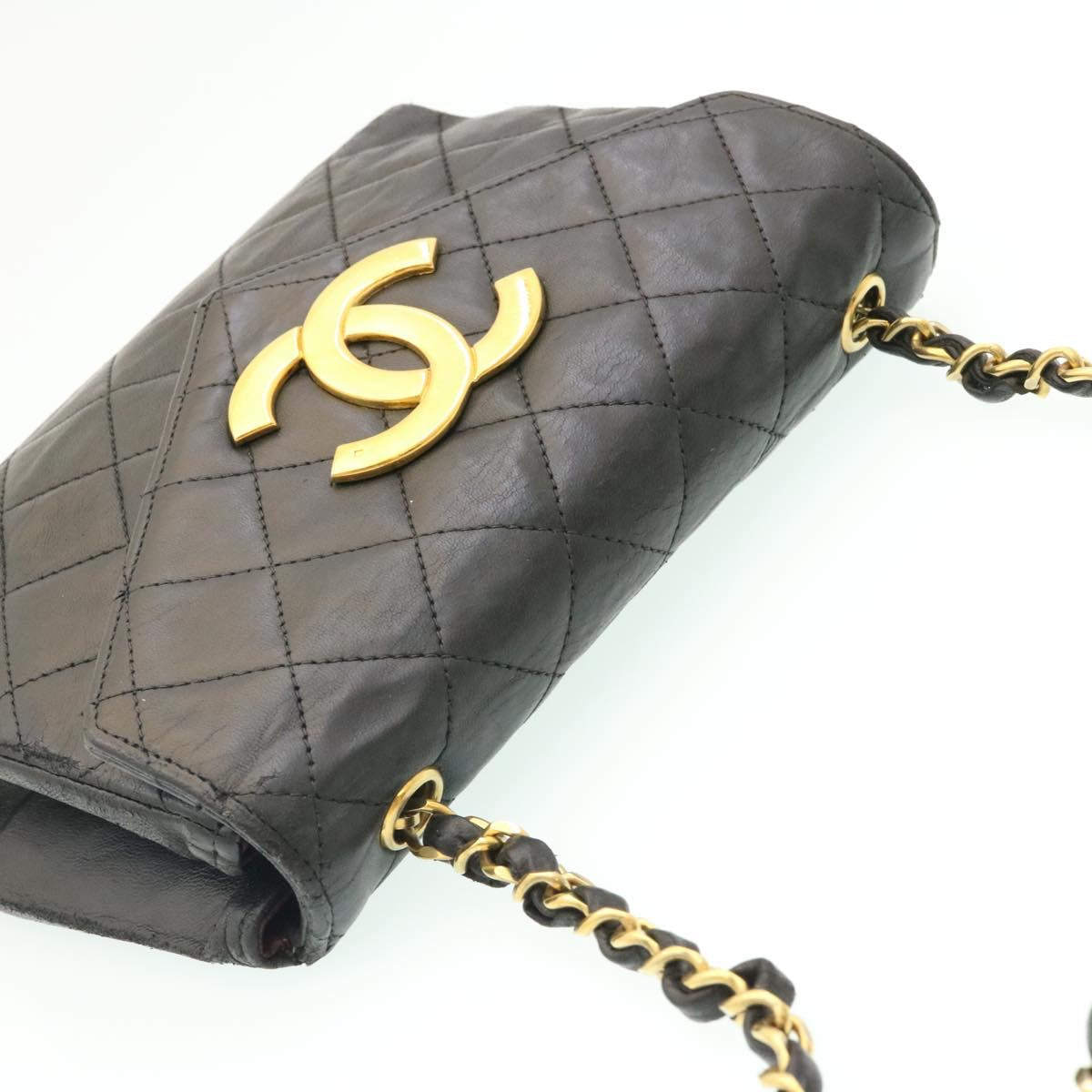 CHANEL Lamb Skin Matelasse Chain Shoulder Bag Black CC Auth 25810A