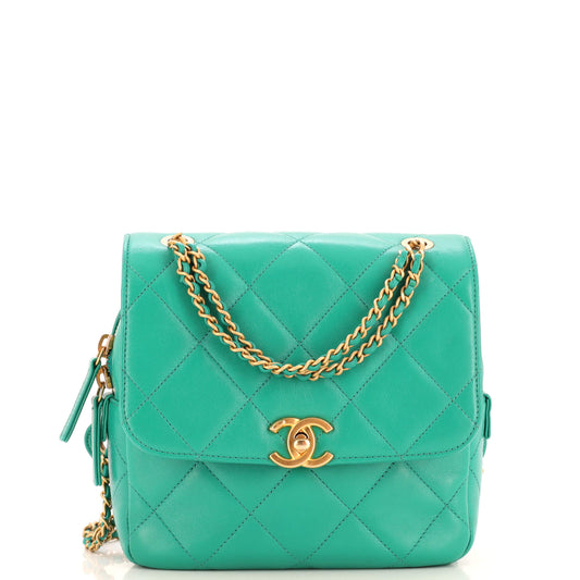 Chain Melody Flap Backpack Quilted Lambskin Small