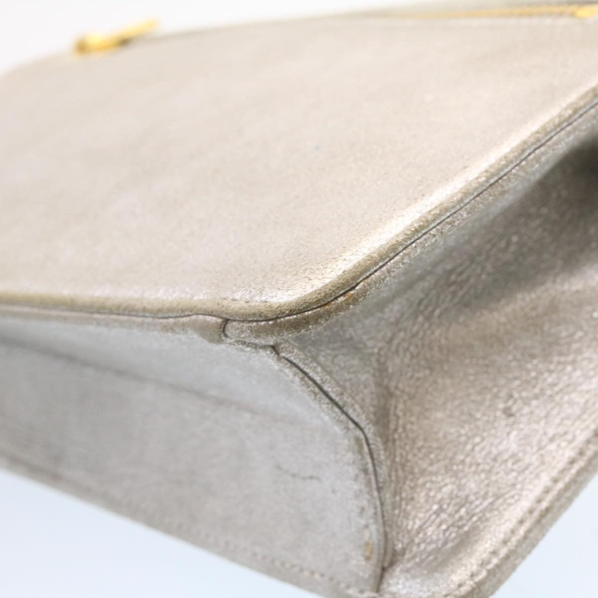 CHANEL Clutch Bag Leather Silver CC  26857