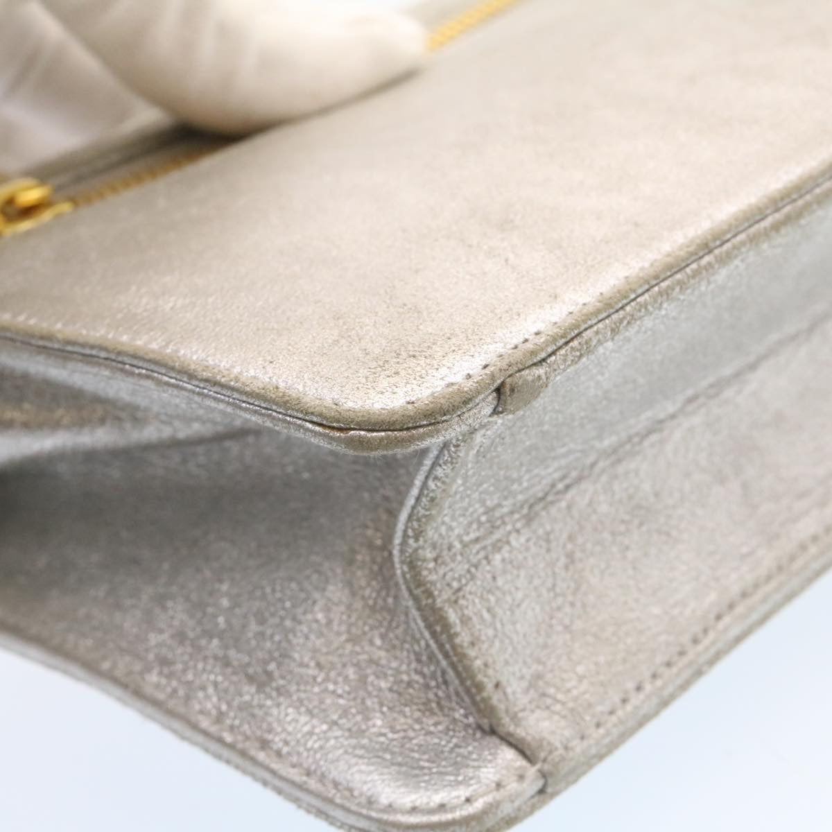 CHANEL Clutch Bag Leather Silver CC  26857