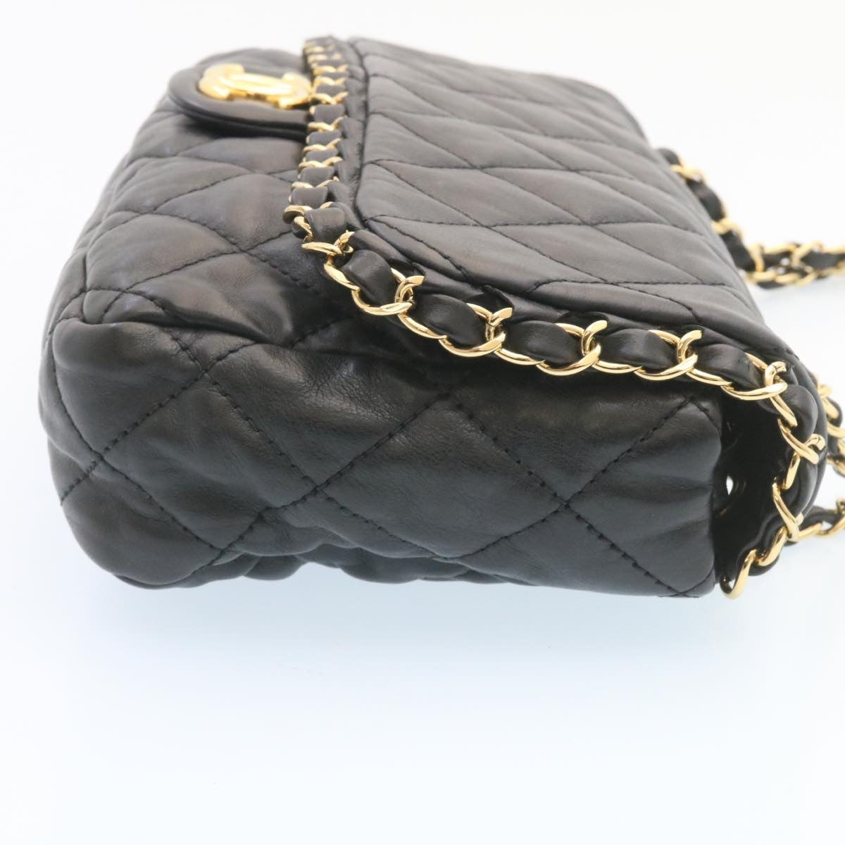 CHANEL Matelasse Chain Flap Shoulder Bag Lamb Skin Black Gold CC Auth 27027A