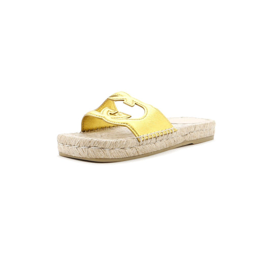 Women's Interlocking G Cut-Out Espadrille Slide Sandals Leather