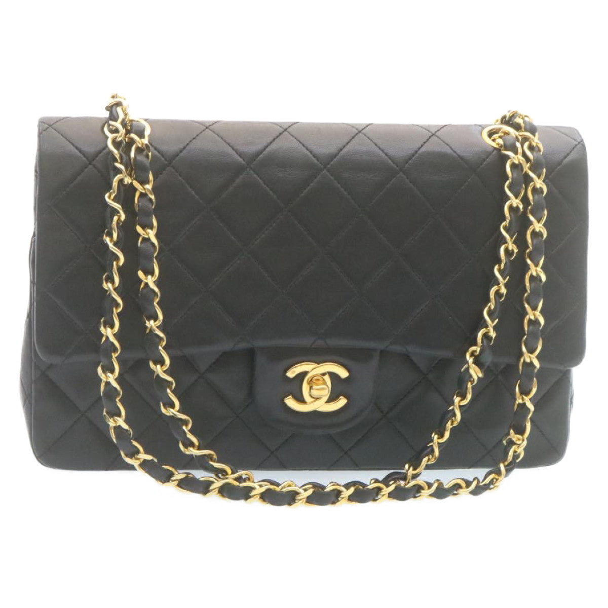 CHANEL Classic Matelasse 25 Chain Flap Shoulder Bag Lamb Skin Black Auth 27848A