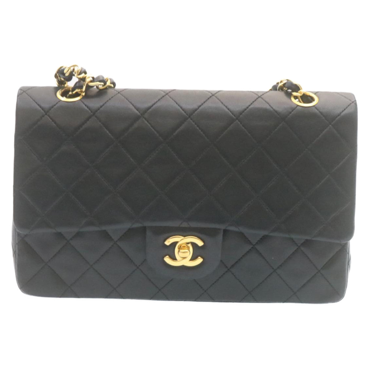 CHANEL Classic Matelasse 25 Chain Flap Shoulder Bag Lamb Skin Black Auth 27848A