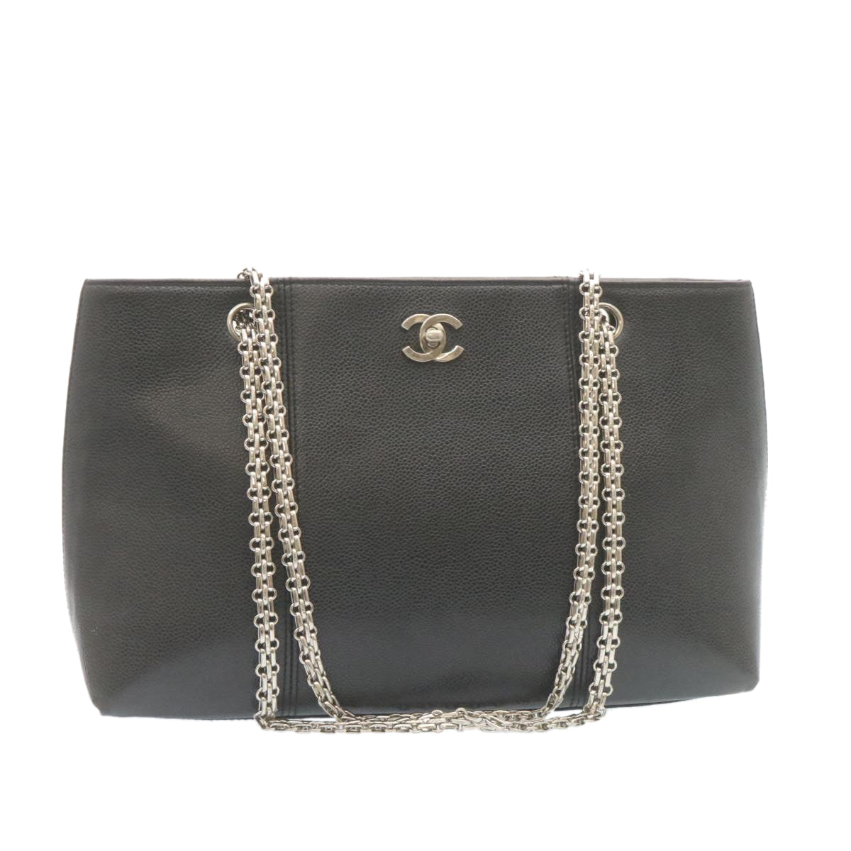 CHANEL Caviar Skin Chain Shoulder Bag Leather Black CC Auth 28395A